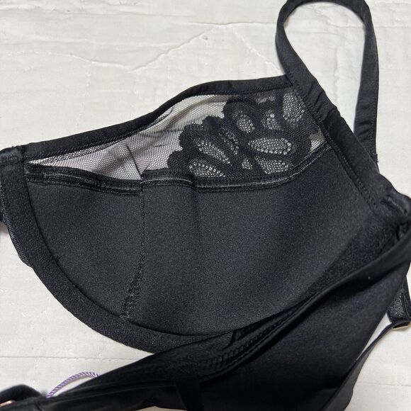Savage X Fenty Bra 34C Black Floral Lace Overlay Underwire Logo Lingerie NEW - Picture 2 of 11